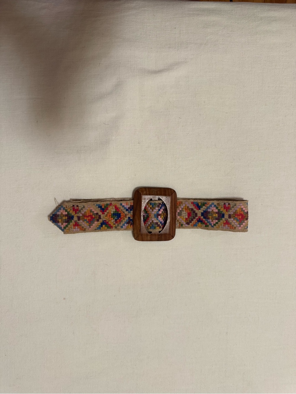 NEST Boho Multicolor Woven Belt with Wooden Buckle